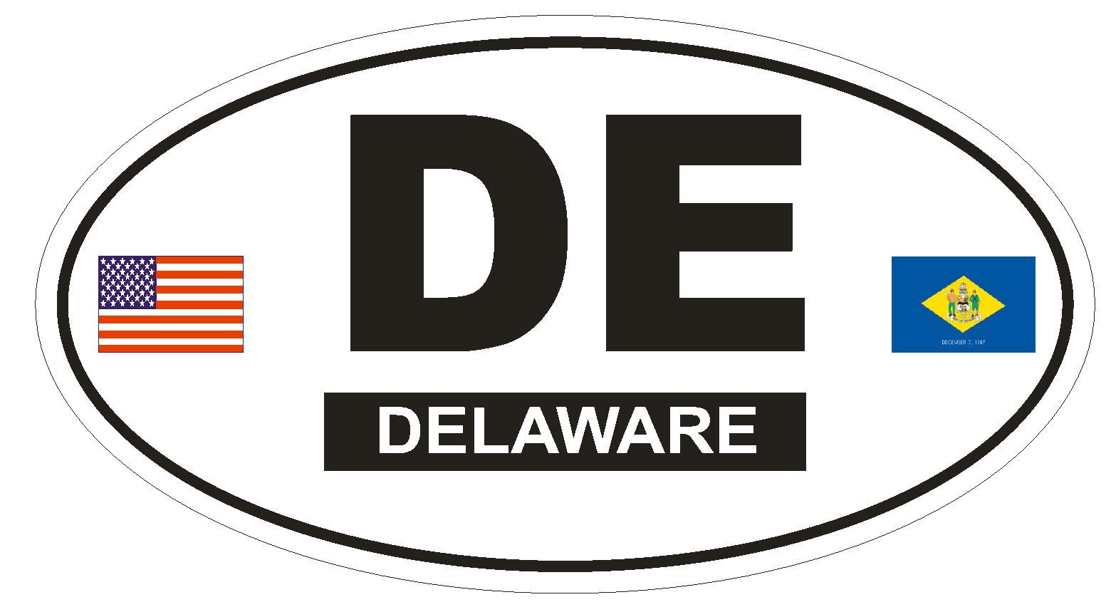 DE Delaware Oval Bumper Sticker or Helmet Sticker D808 Euro Oval With Flags