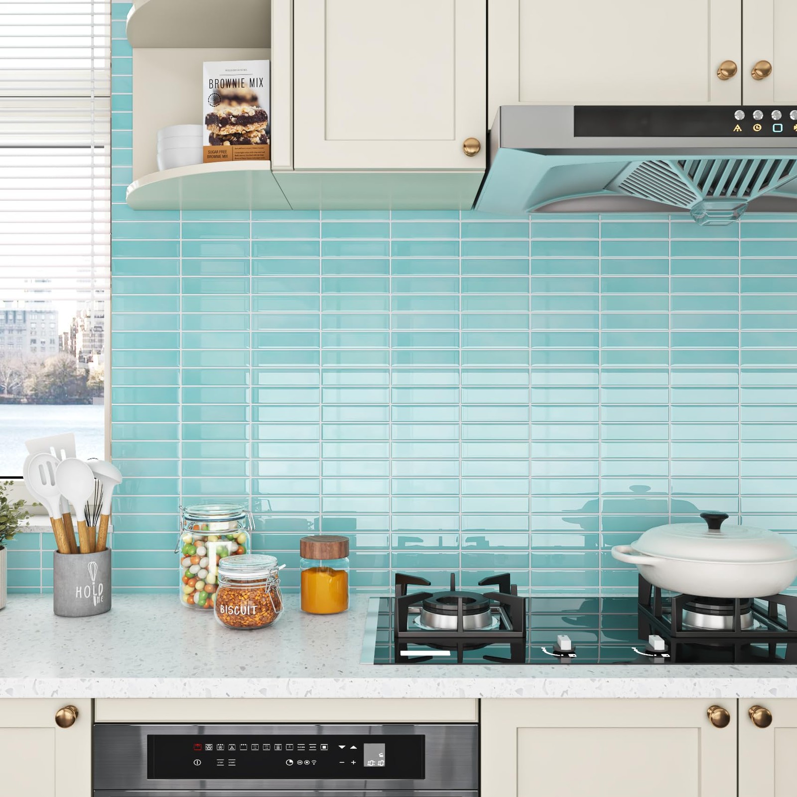 34 Sheets Kitchen Backsplash Tiles Peel and Stick Teal Stick on Tile Green Bl…