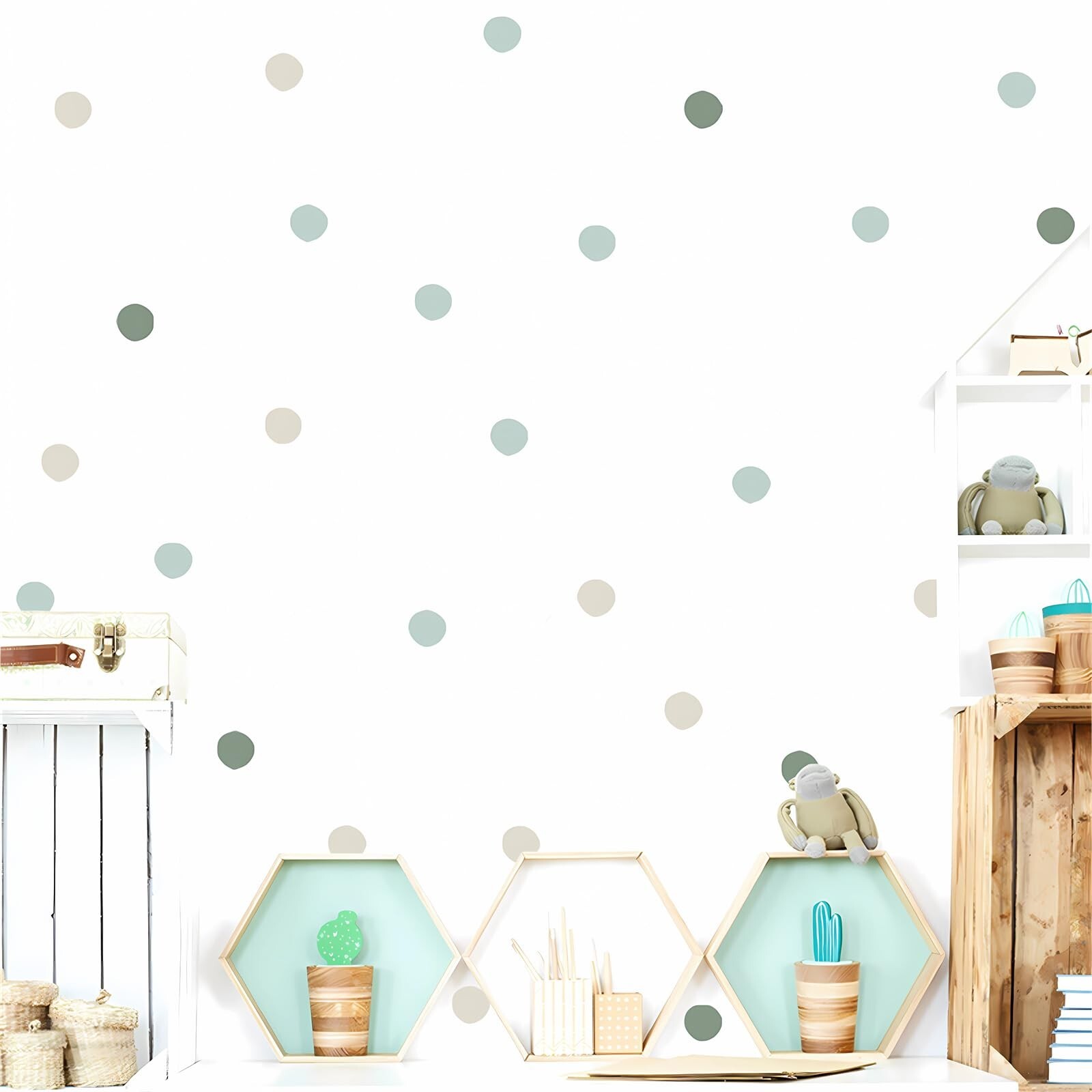 Gray Light Green Light Brown Polka Dot Wall Stickers, sacinora DIY Circle Wal…