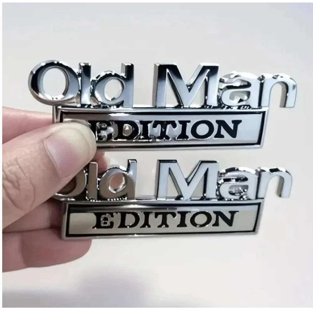 2pcs Old Man Edition Car Emblem 3D Metal Sticker Badge–New Funny Edition Decal