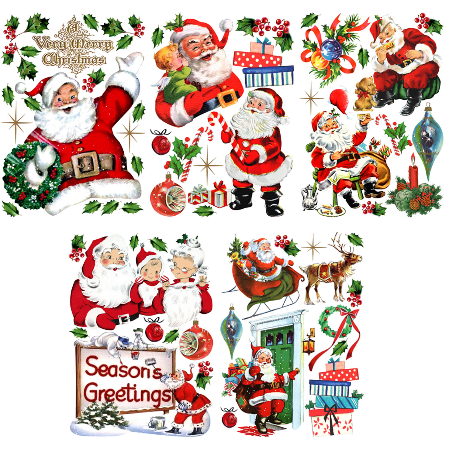 Vinyl Wall Stickers/VINTAGE SANTA & CHRISTMAS/Waterproof, Outdoor, Wall-Safe