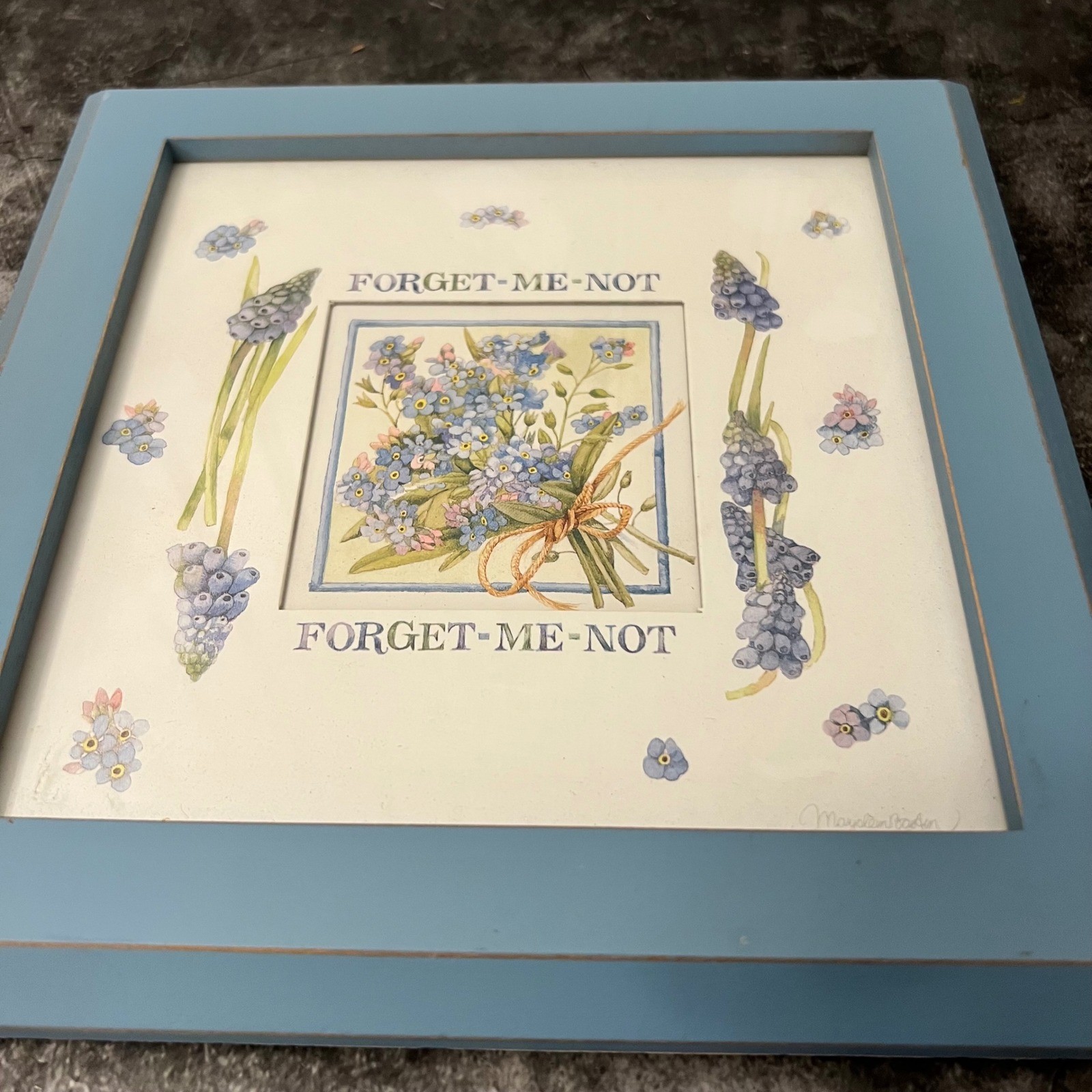 Vintage Hallmark Blue Forget Me Not Floral Framed Art | Cottage