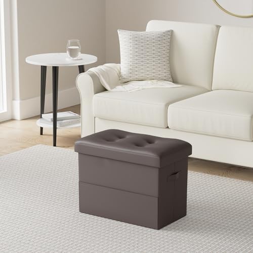 BelugaHelper Storage Ottoman Foot Rest Stool, Foldable Leather Footstool Storage
