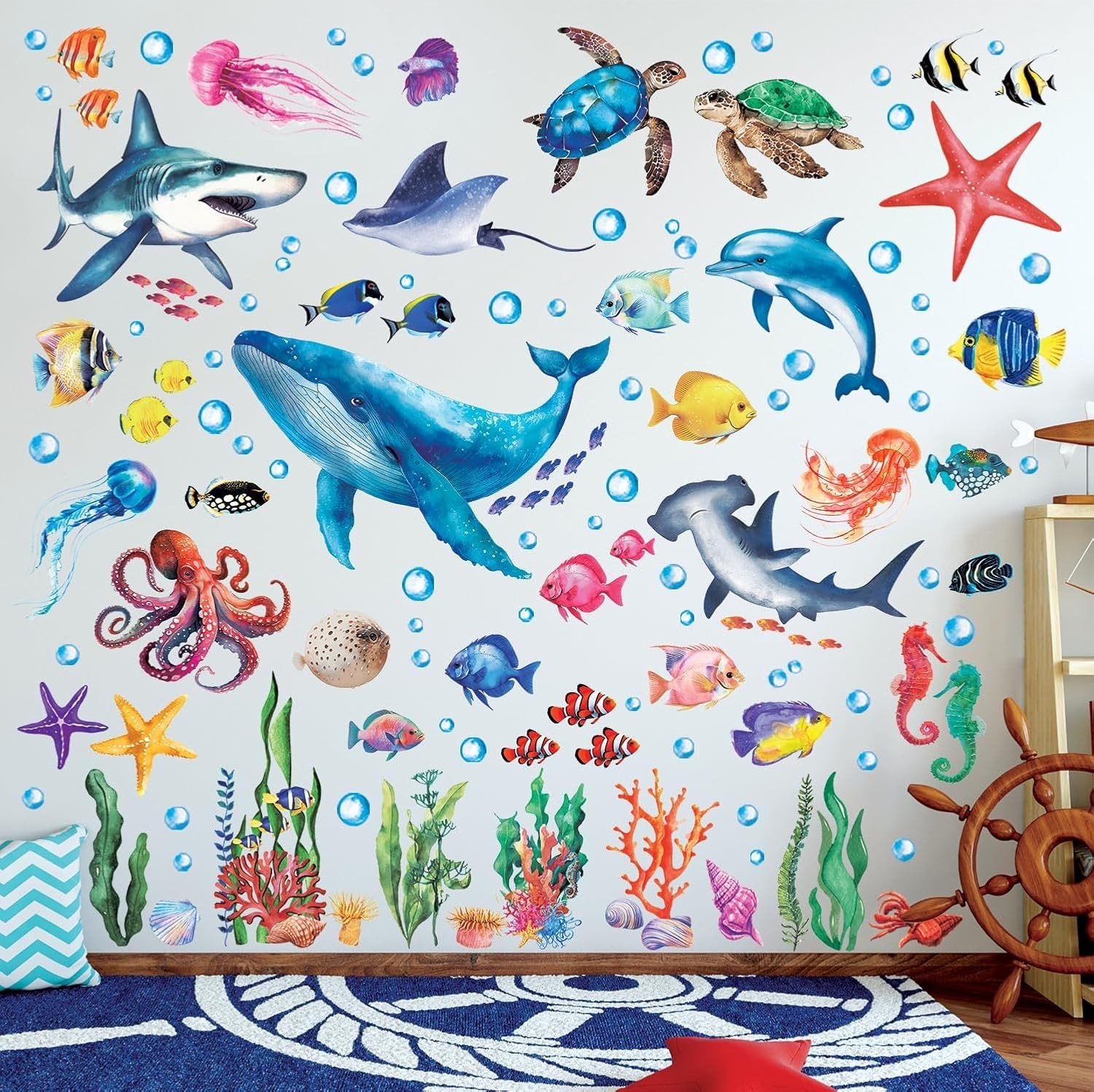 DECOWALL DS12-8078 Sea Creature Wall Stickers Decals Kids Under The Sea