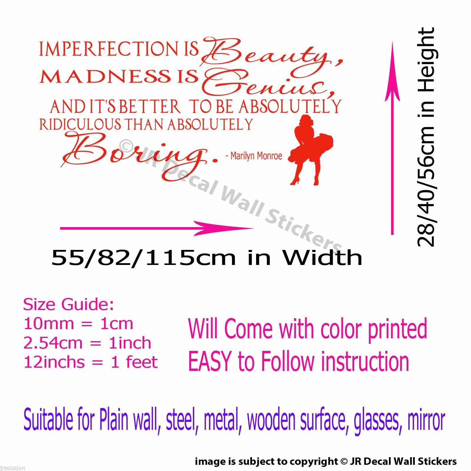 Imperfection is Beauty – Marilyn Monroe's Inspirational quote wall Sticker Decal