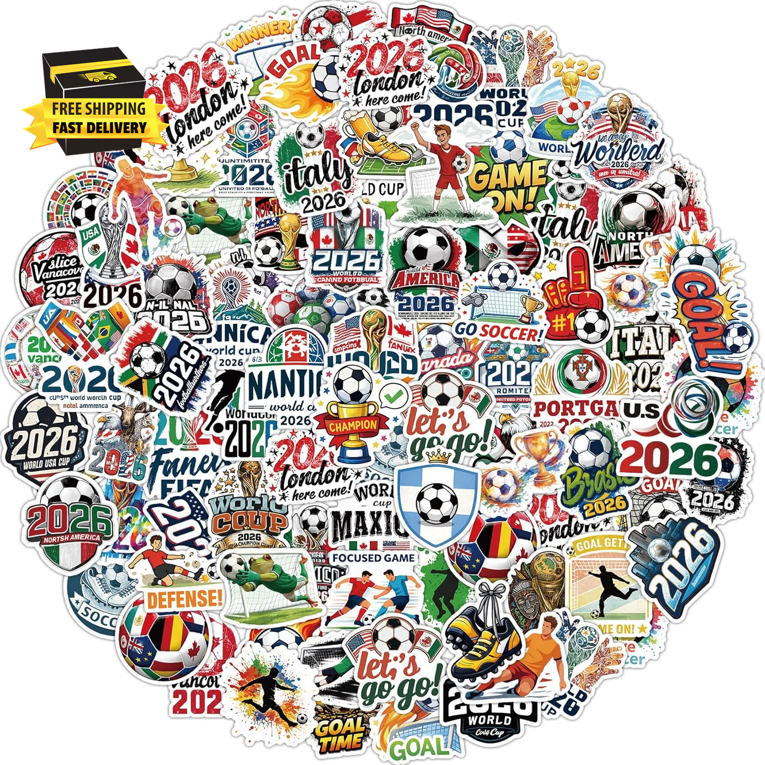 Soccer Stickers, 100 PCS Soccer Stickers for Kids, Soccer Party Favors, Vinyl Wa