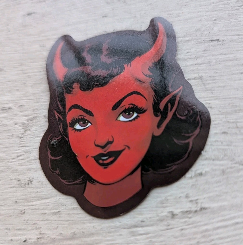 Haunted Doll Active Spirit Demon Girl With Horns Death Wish Sticker Red 1 Pc