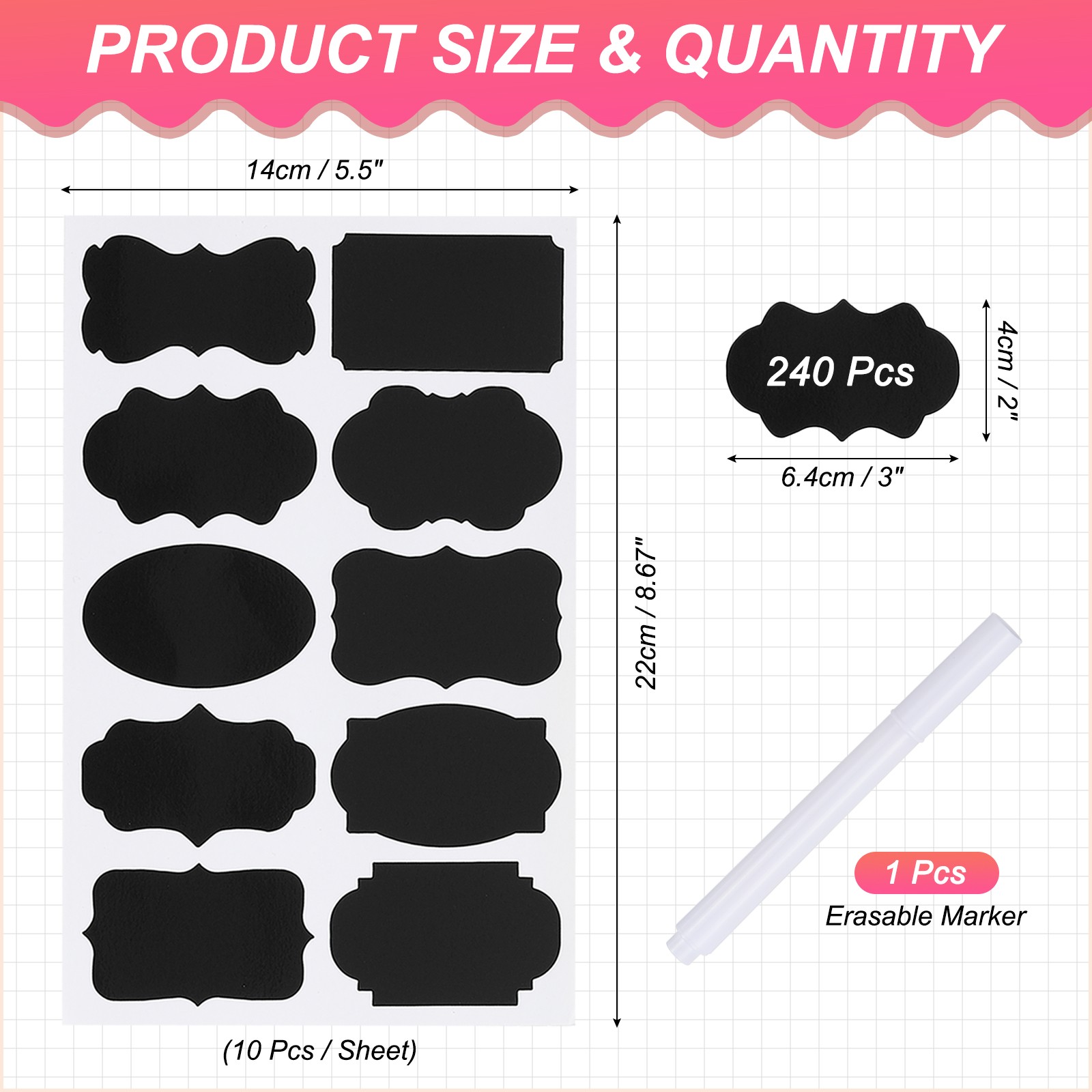 240 Pcs Chalkboard Labels for Jars, 2" x 3" Gift Stickers Labels, Black