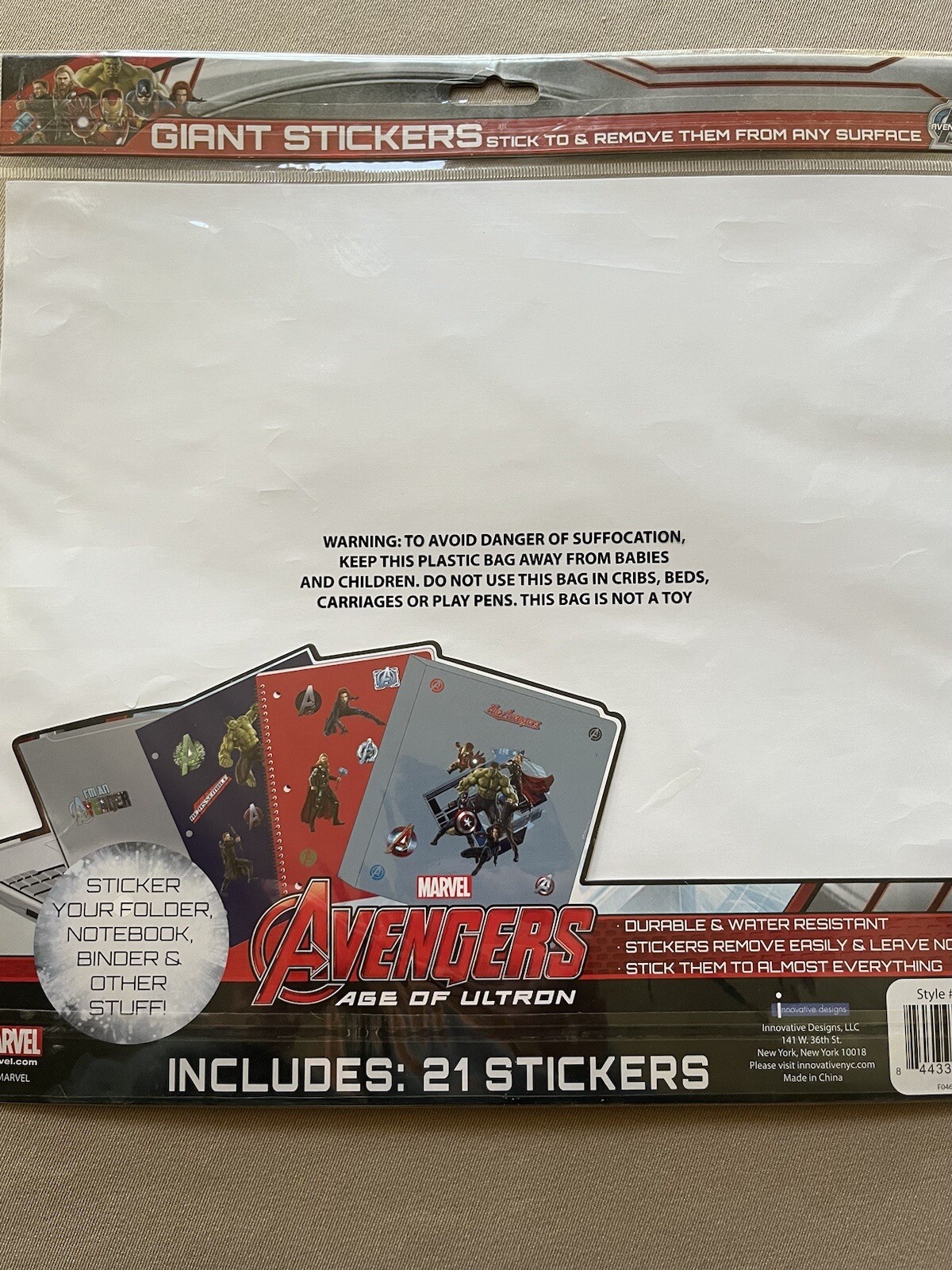 1 Giant Avengers Stickers~Sheet Is 10 1/2” X 11 3/4” & Includes 21 Stickers, New