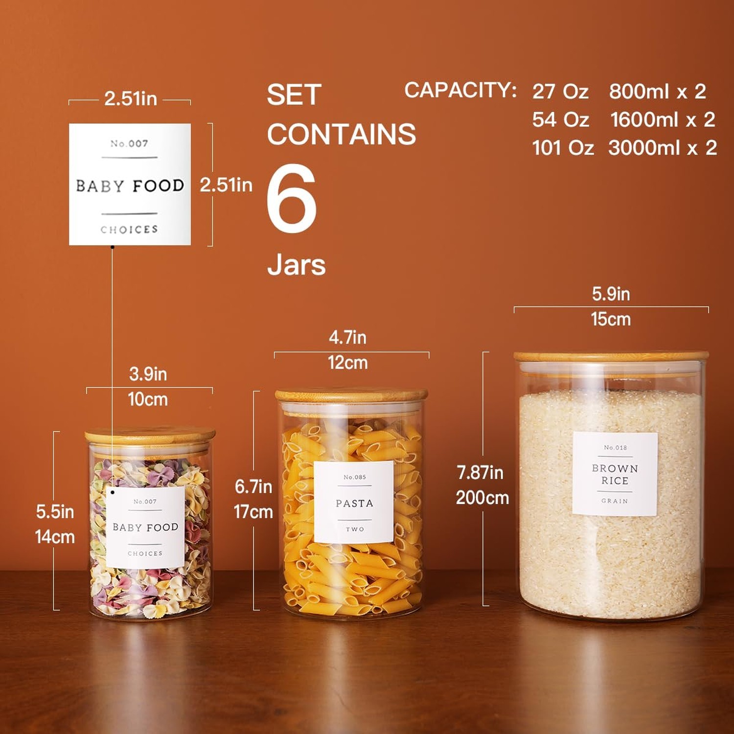 Set of 6 Glass Flour and Sugar jars with 132 Kitchen Pantry Labels – Thicken …