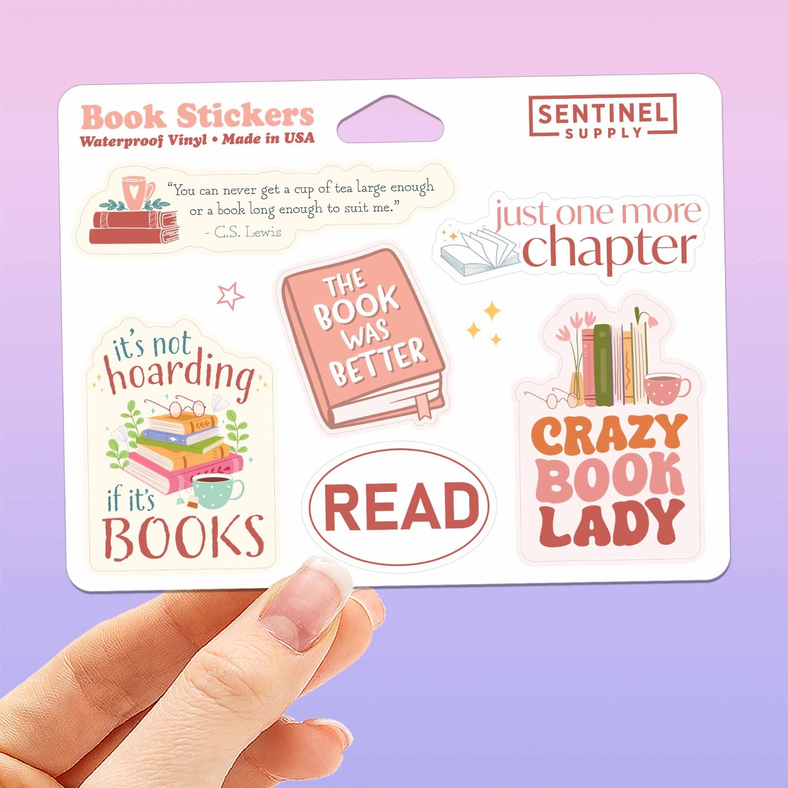 Book Sticker Sheet – Set of 6 Mini Reading Decals for Laptop & Water Bottle