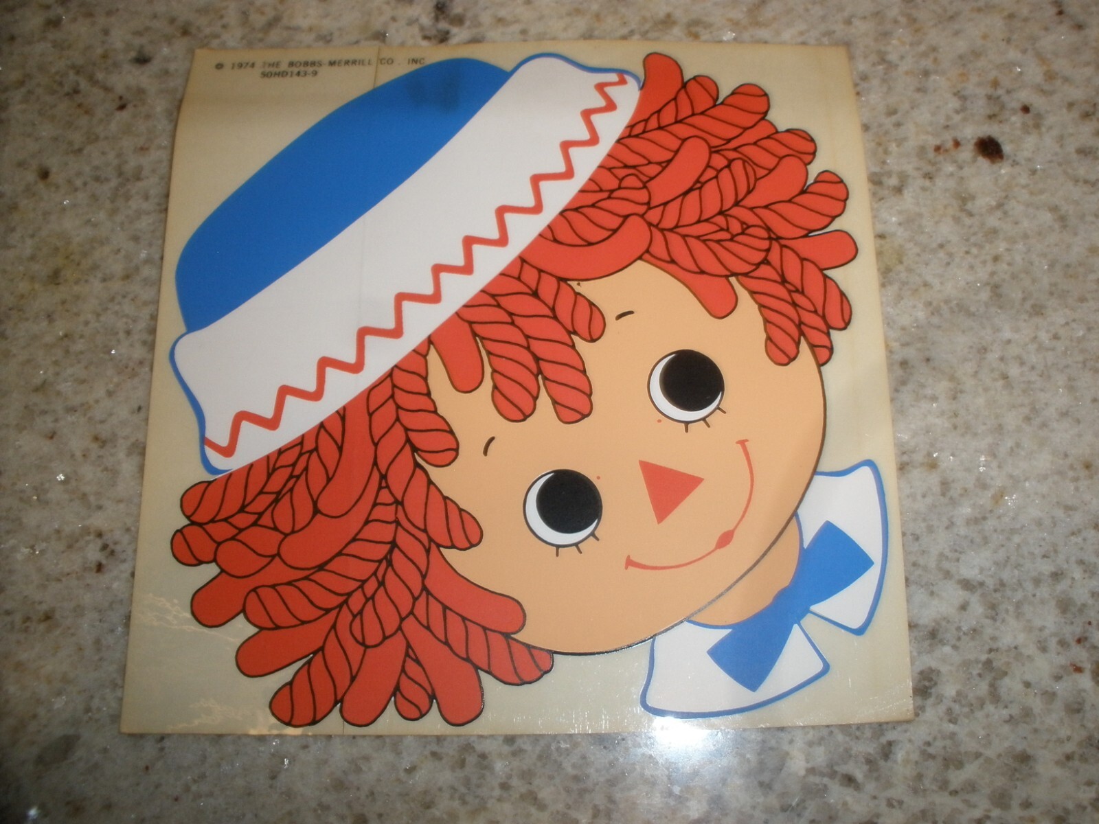 Vintage 1974 Bobbs Merrill Co Raggedy Andy Face Large Sticker Decal 5" x 5" (L1)