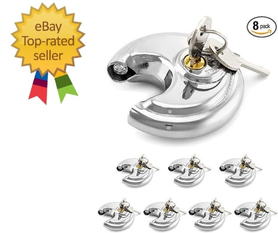 8 Candados Redondos Iguales Acero Inox 7cm con Llaves para Bodega Reja Cobertizo