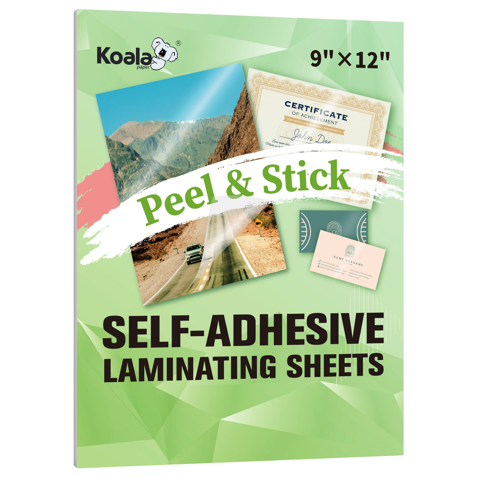 100 Koala Self-Adhesive Laminating Sheet 9×12 Clear Peel n Stick No Machine Need