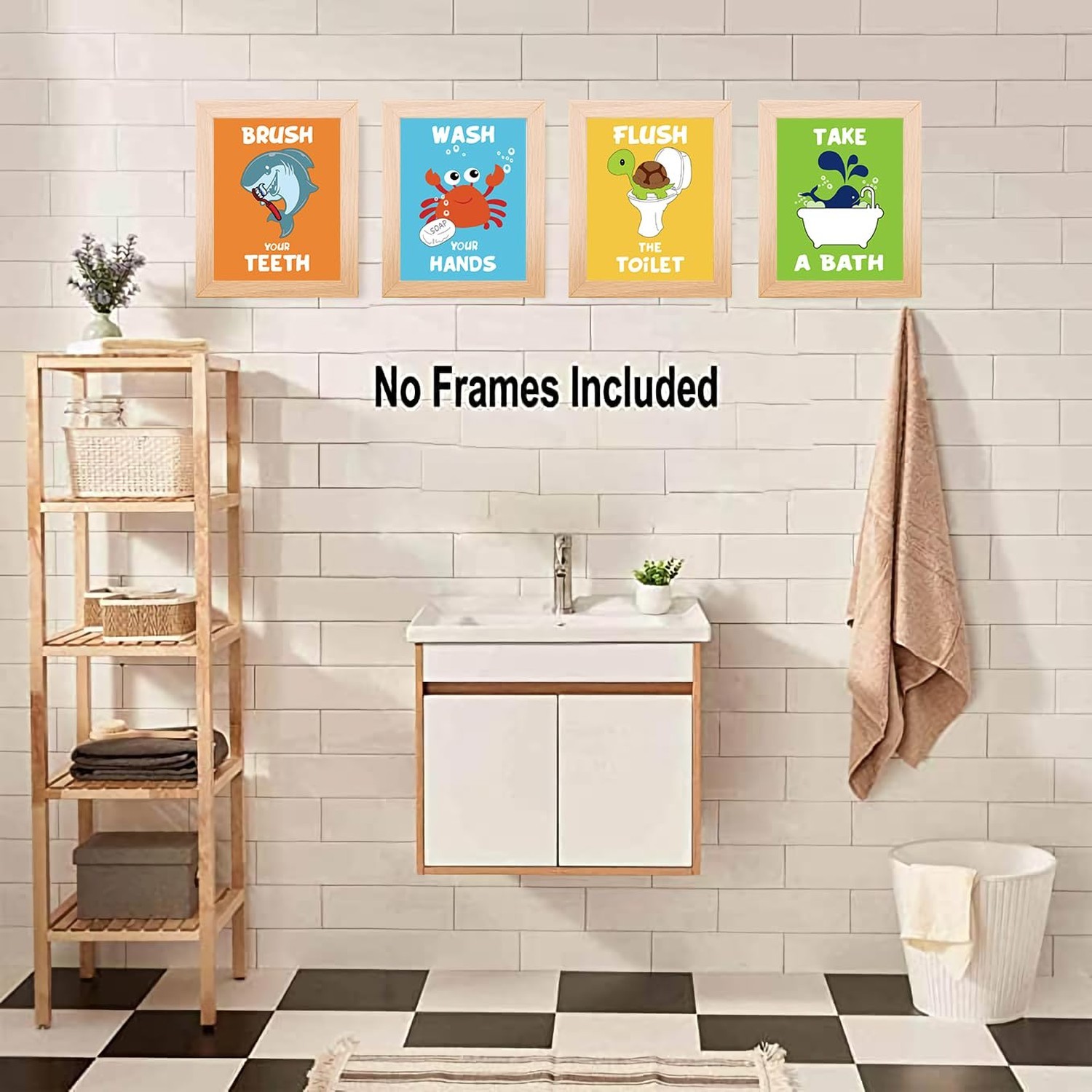 Kids Bathroom Wall Art Prints – Cute Sea Life Themed Animal Canvas Posters fo…