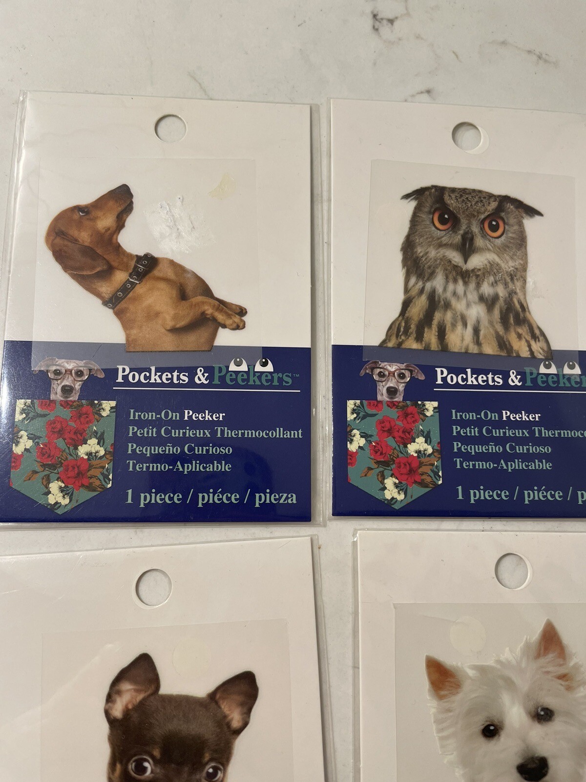 Pocket & Peelers Iron-on Decals For Over The Pocket Quirky DIY Tshirt Dogs Owl