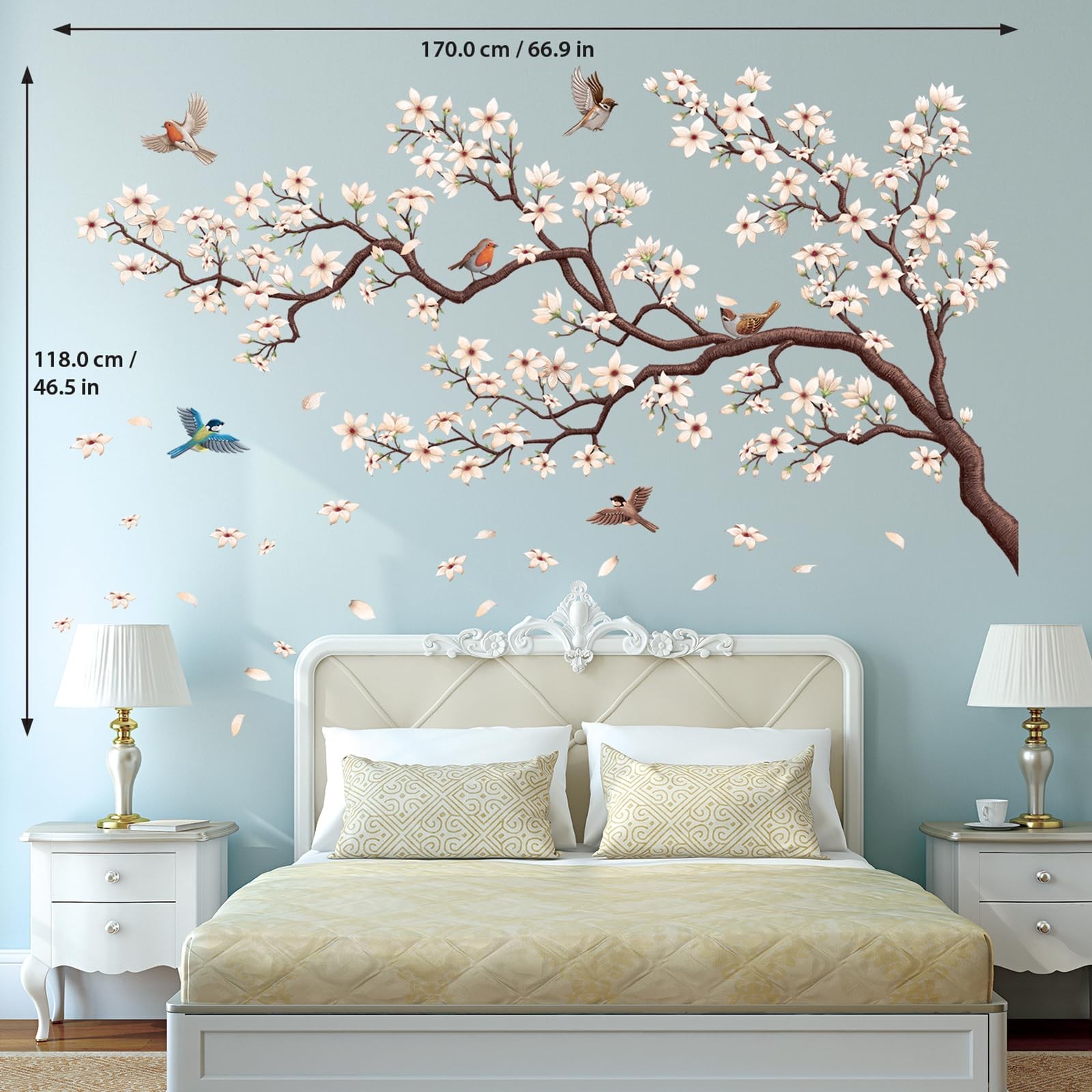 SG4-2317 Oriental Flower Tree Wall Stickers declas Bedroom Cherry Blossom Bir…