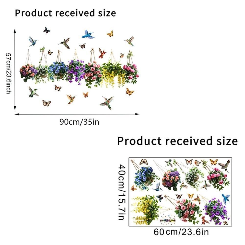 Static Cling Window Decals Floral Basket Birds Butterfly Pattern PVC Sticker