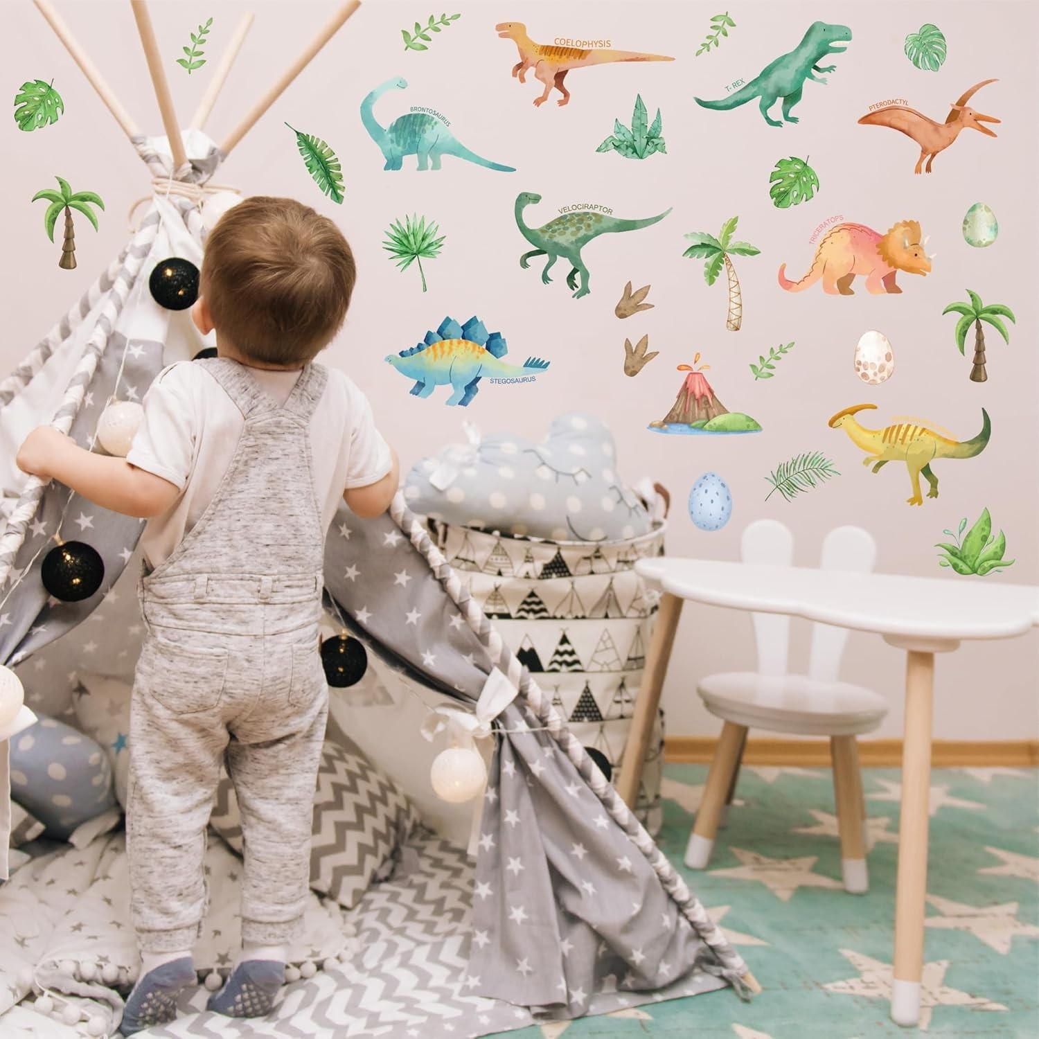 Reusable Watercolor Dinosaur Decals for Kids' Bedrooms, Nurseries & Classrooms