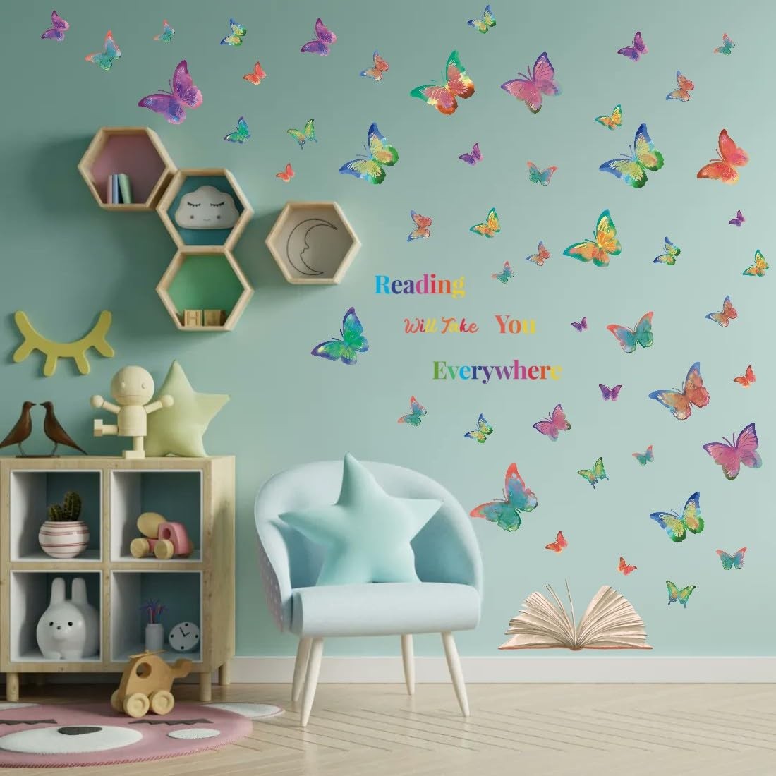 Colorful Butterfly Reading Book Wall Decal, Reading Will Take You Everywhere …