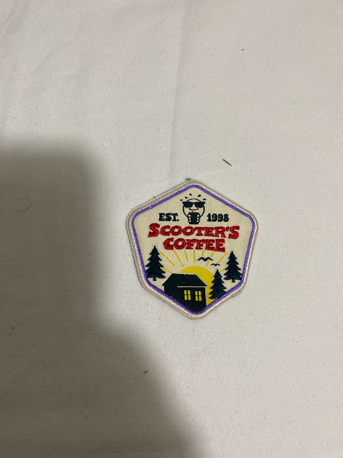 Scooter's Coffee Est. 1998 Cabin Scene Logo Iron-On Embroidered Patch 2.5"