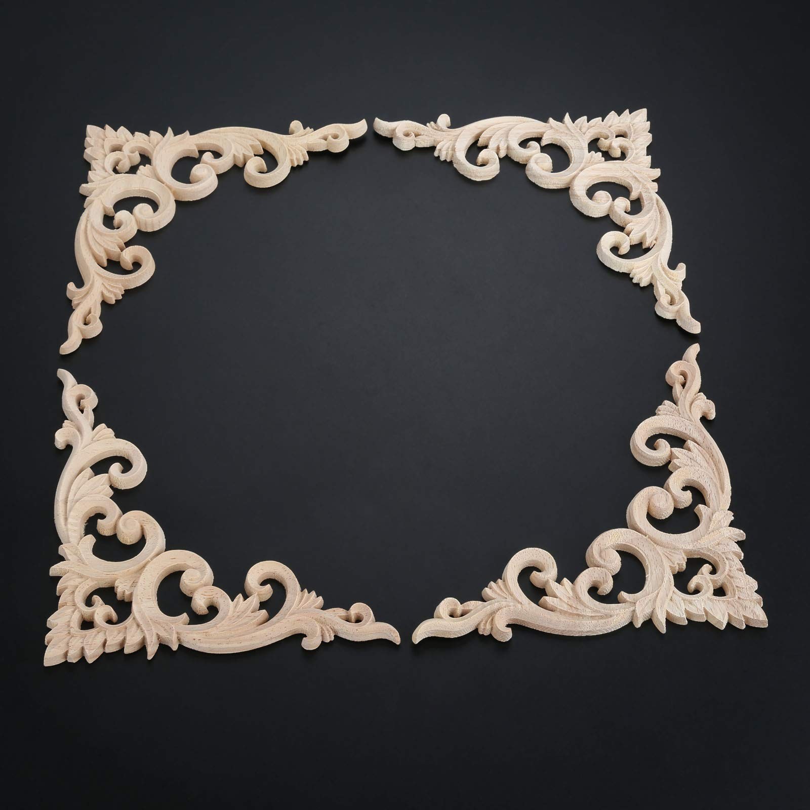 Wood Appliques Decorative Wood Onlays for Furniture, 4Pcs Unpainted DIY Woode…