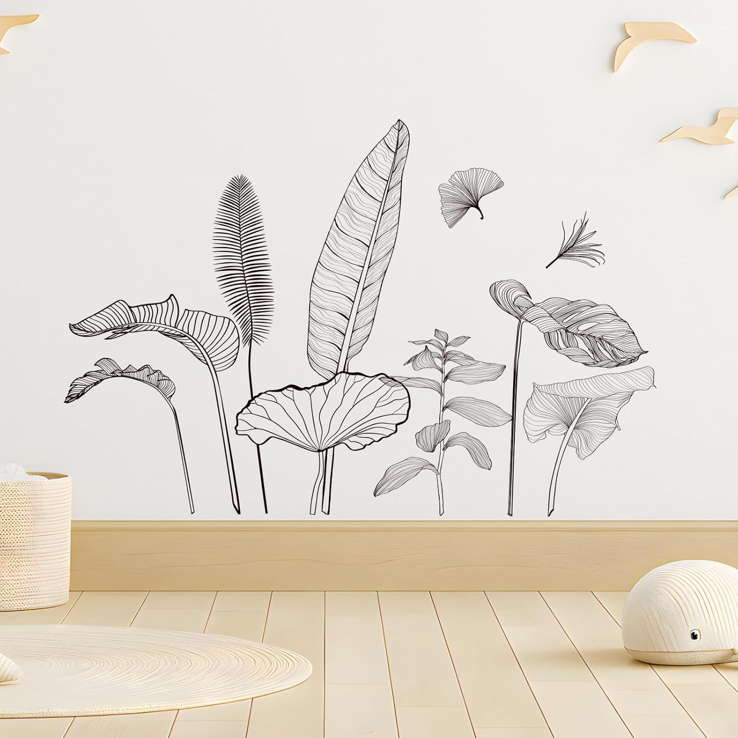 Minimalist Floral Wall Decals Line Art Flower & Leaf Wall Stickers Removable