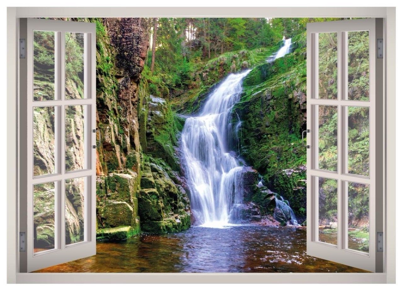 Poland Waterfall Window 3D Wall Decal Art Mural Home Decor Canvas Vinyl W84