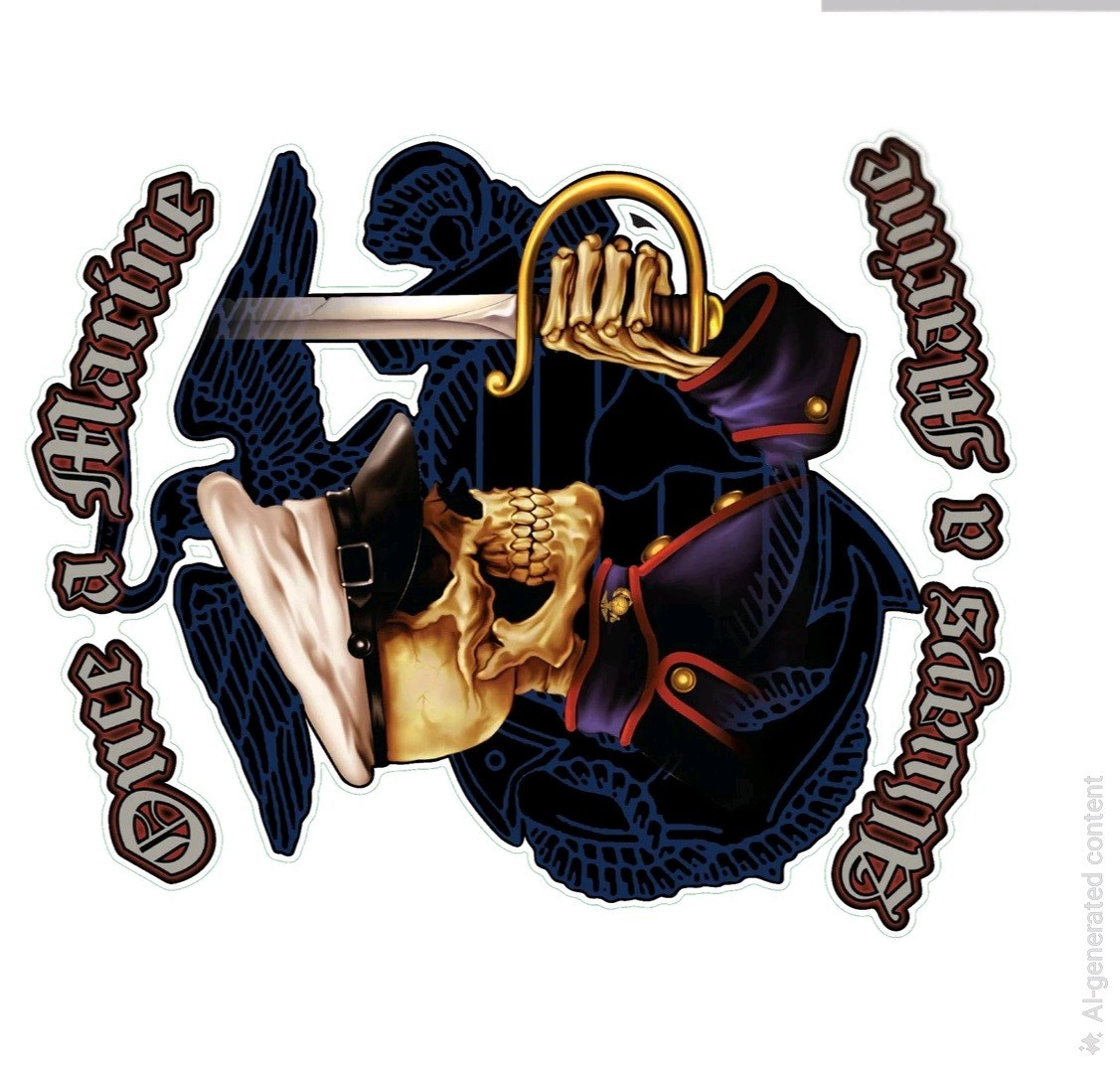 Once a Marine Always a Marine USMC Skull Sword Multicolor Sticker/Decal