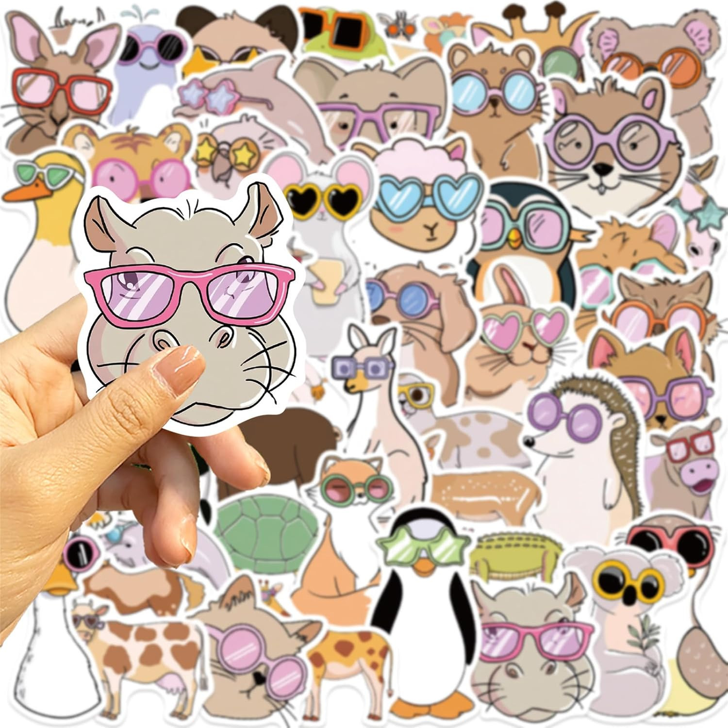 50Pcs Funny Meme Animal Stickers for Kid Cute Animal with Glasses Stickers Fun G