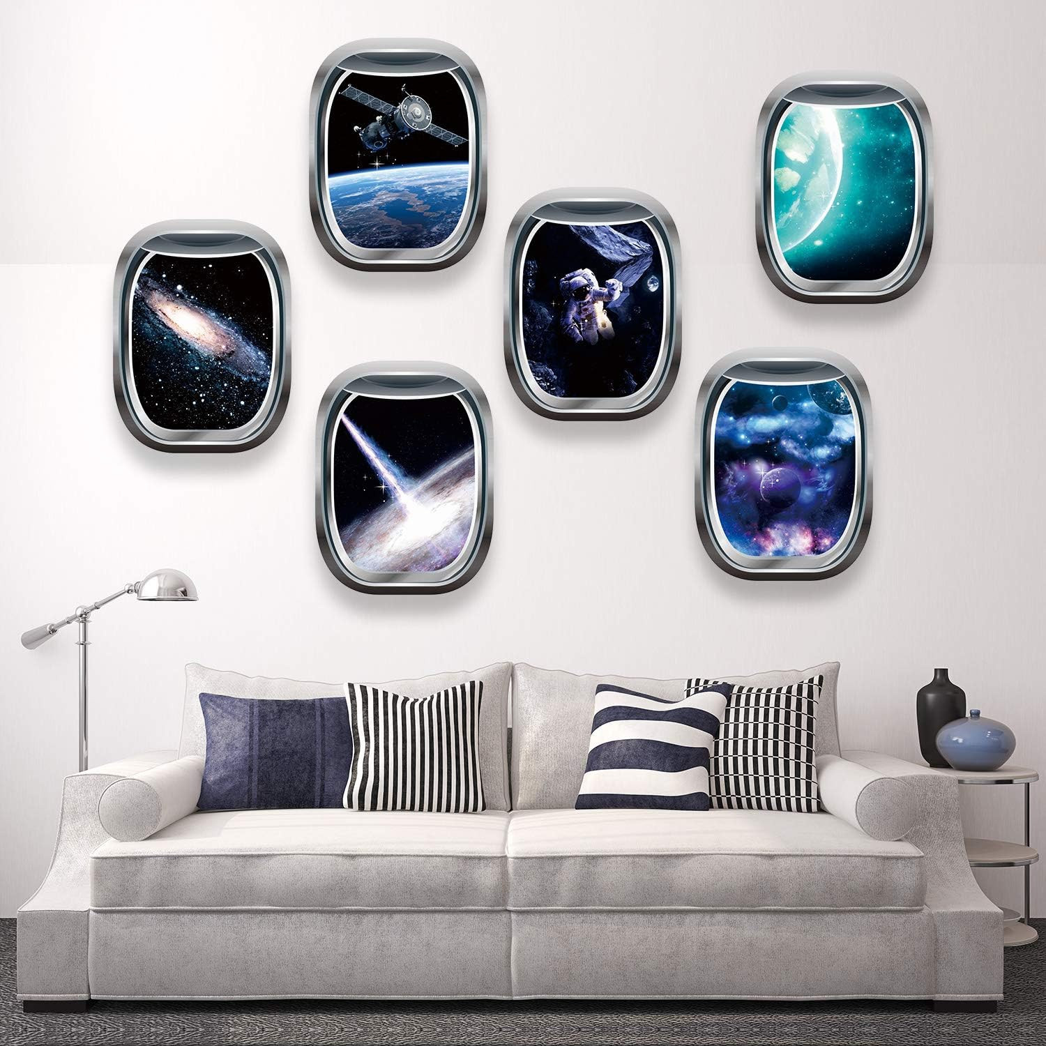 6 Pieces 3D Space Wall Decals Galaxy Window Stickers for Wall Outer Space Decor