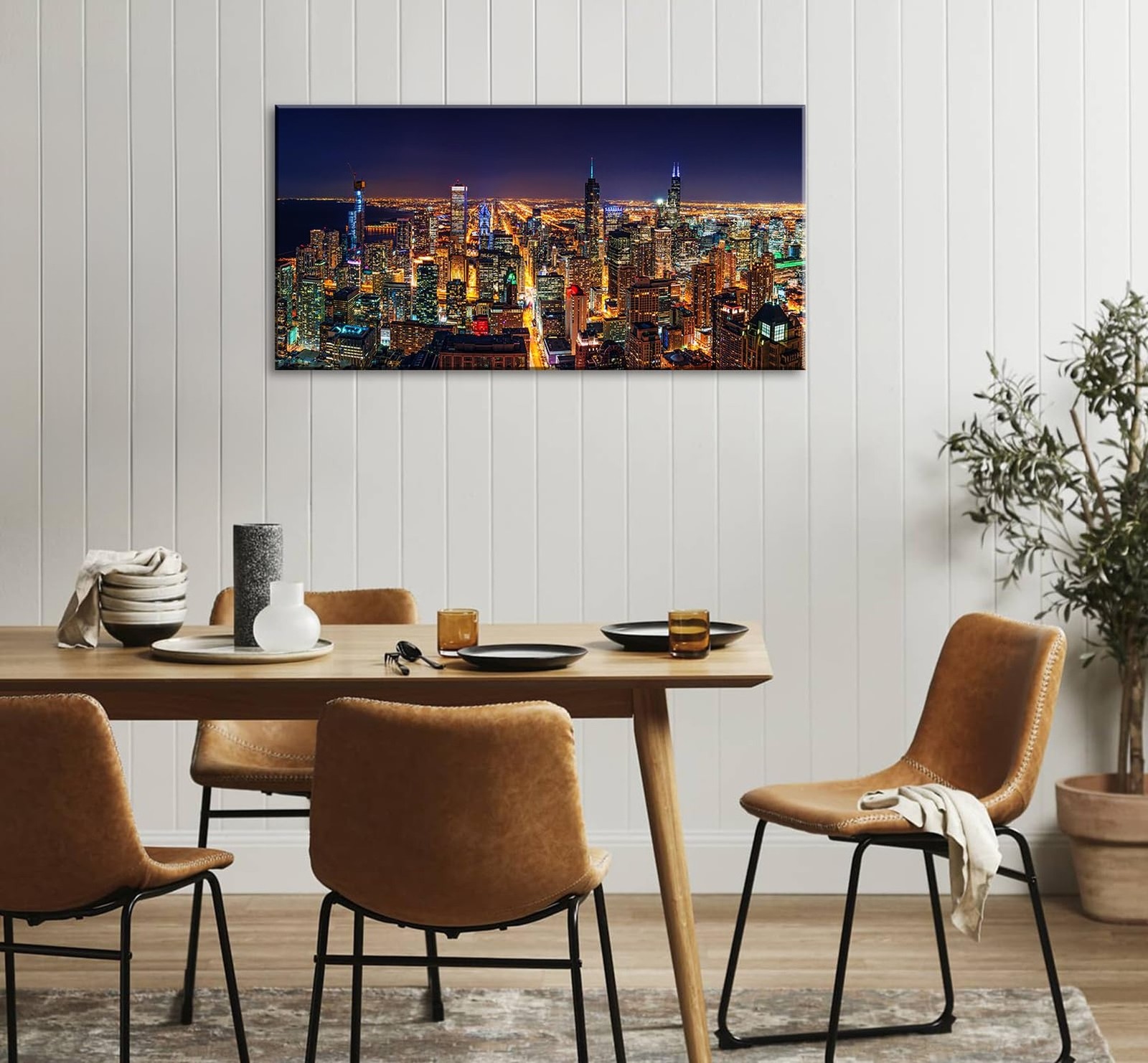Chicago Skyline Wall Art – Colorful Modern USA Downtown City Night View Canva…