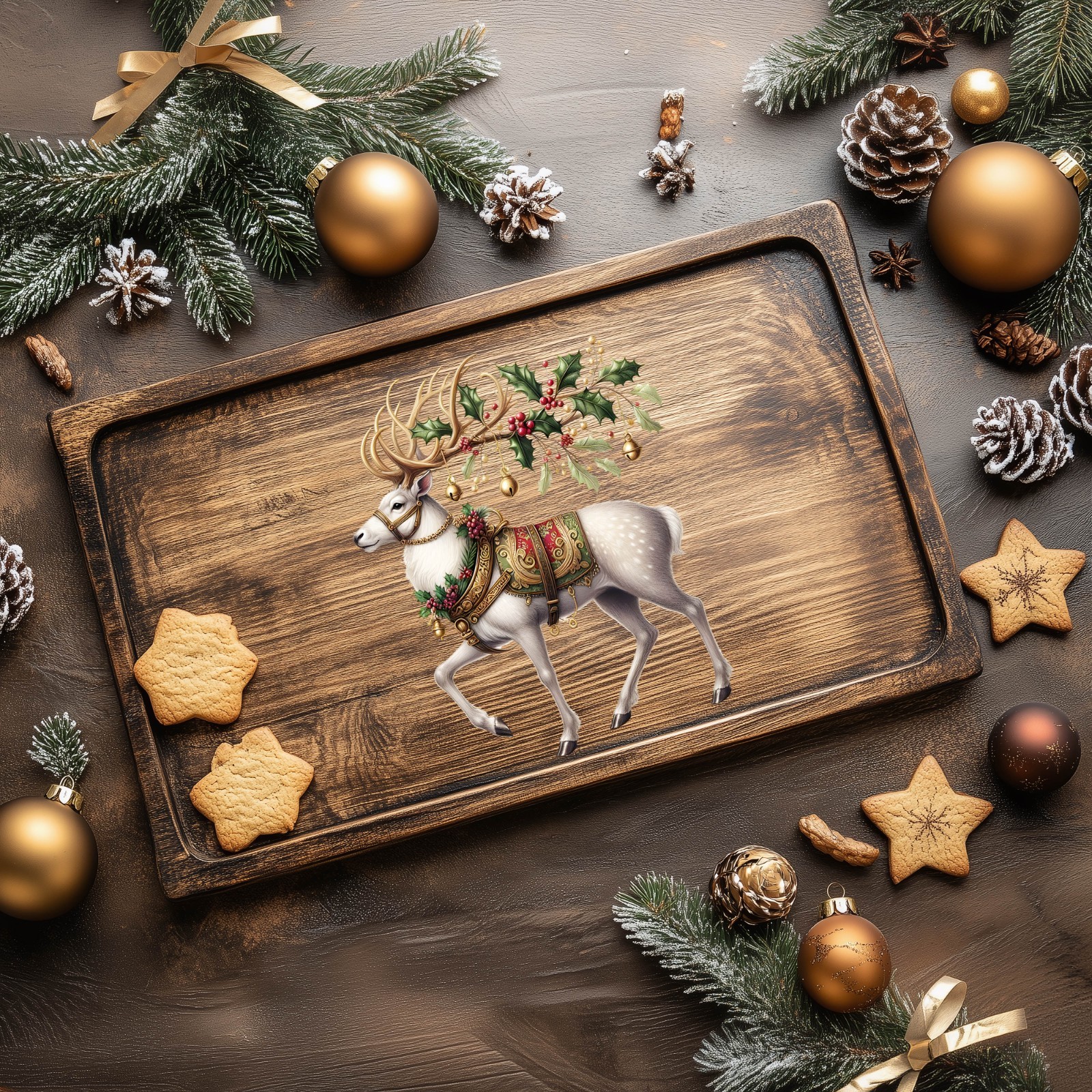 Holly Berry Christmas Reindeer UV DTF Transparent Sticker / Decal