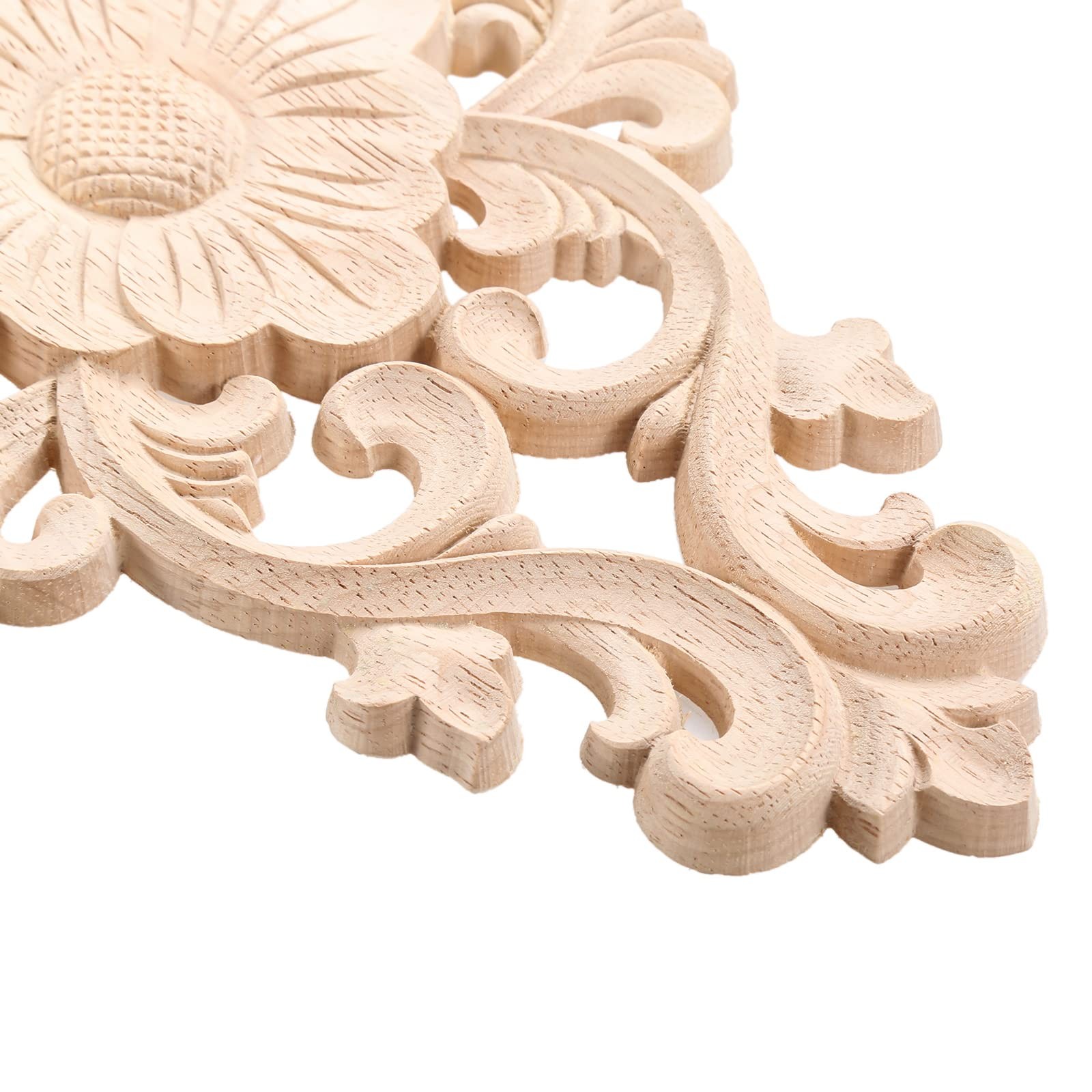 Wood Carved Appliques, 2Pcs Wooden Decorative Onlays, Unpainted Furniture Cen…