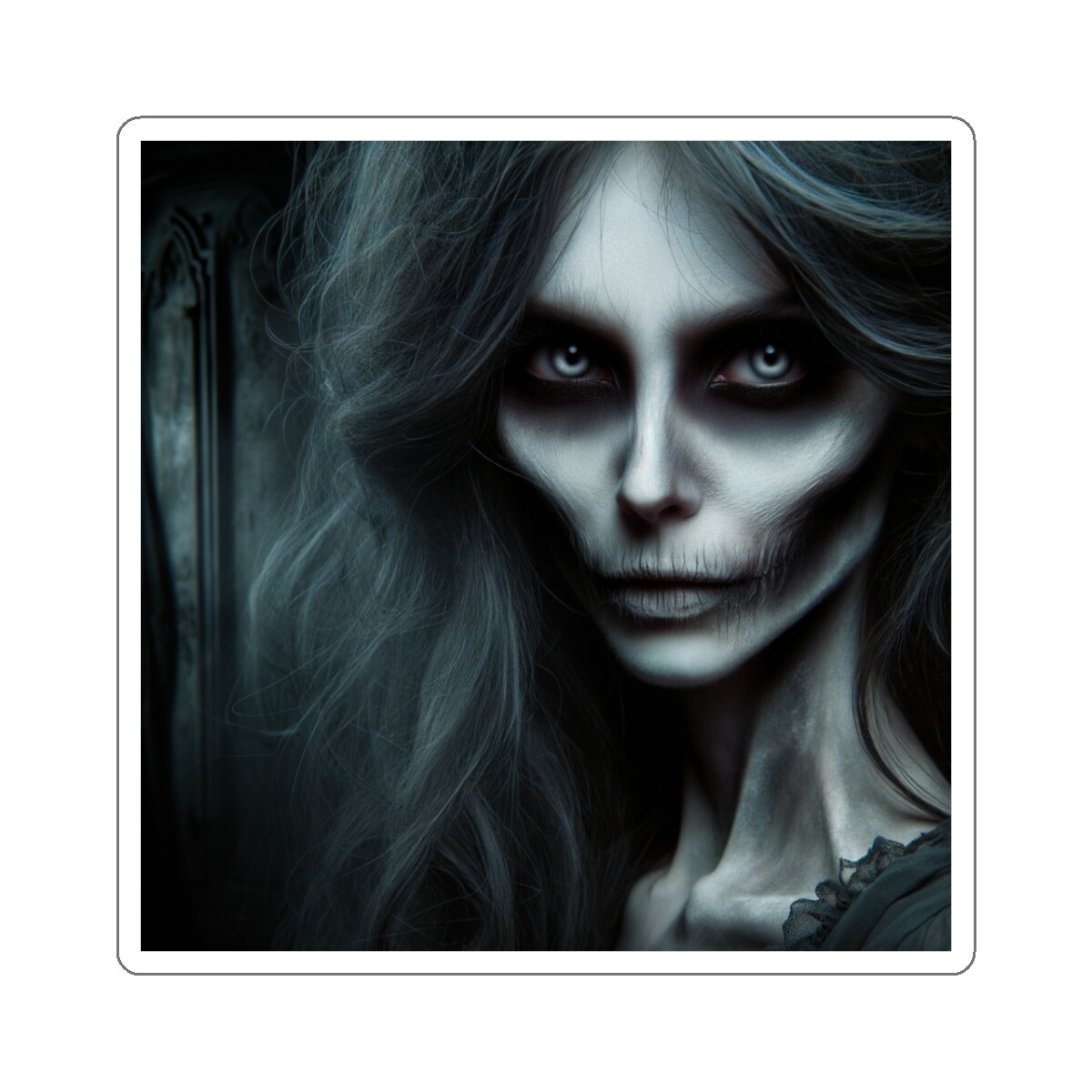 Sticker Woman Haunting Portrait Chilling Horror Halloween 2×2" 3×3" 4×4" 6×6"