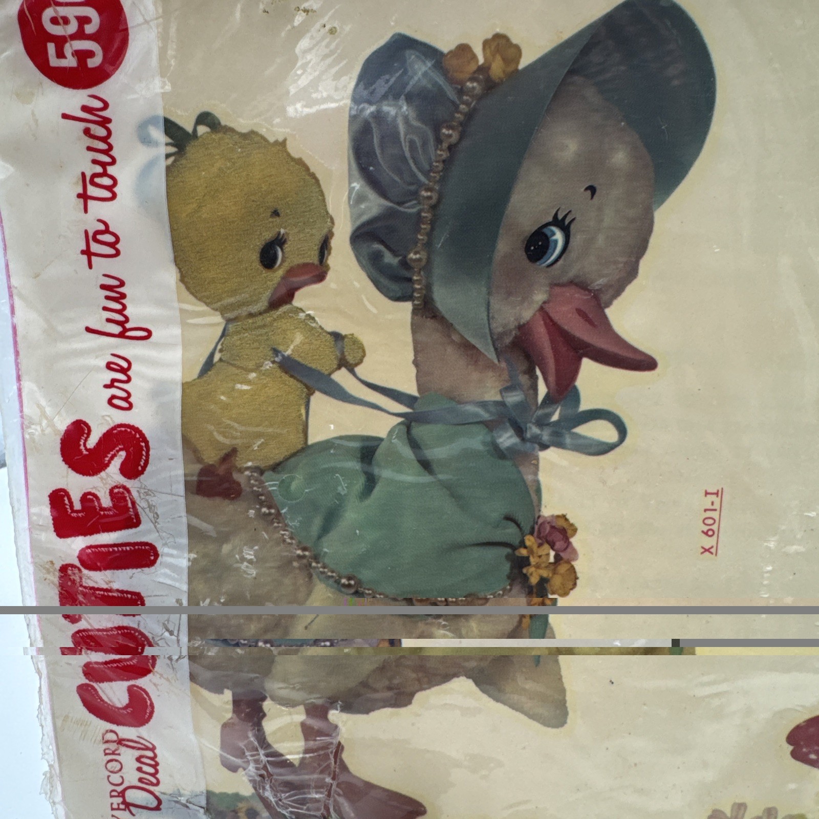 Vtg 1960's Anthropomorphic Duck & Chick CUTIES Decals Meyercord Fuzzy Wall Decor