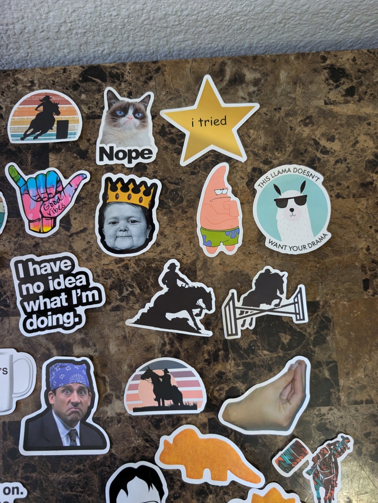 Lot Of Miscellaneous Stickers Western, Memes, Horses, The Office, Yeti, Etc