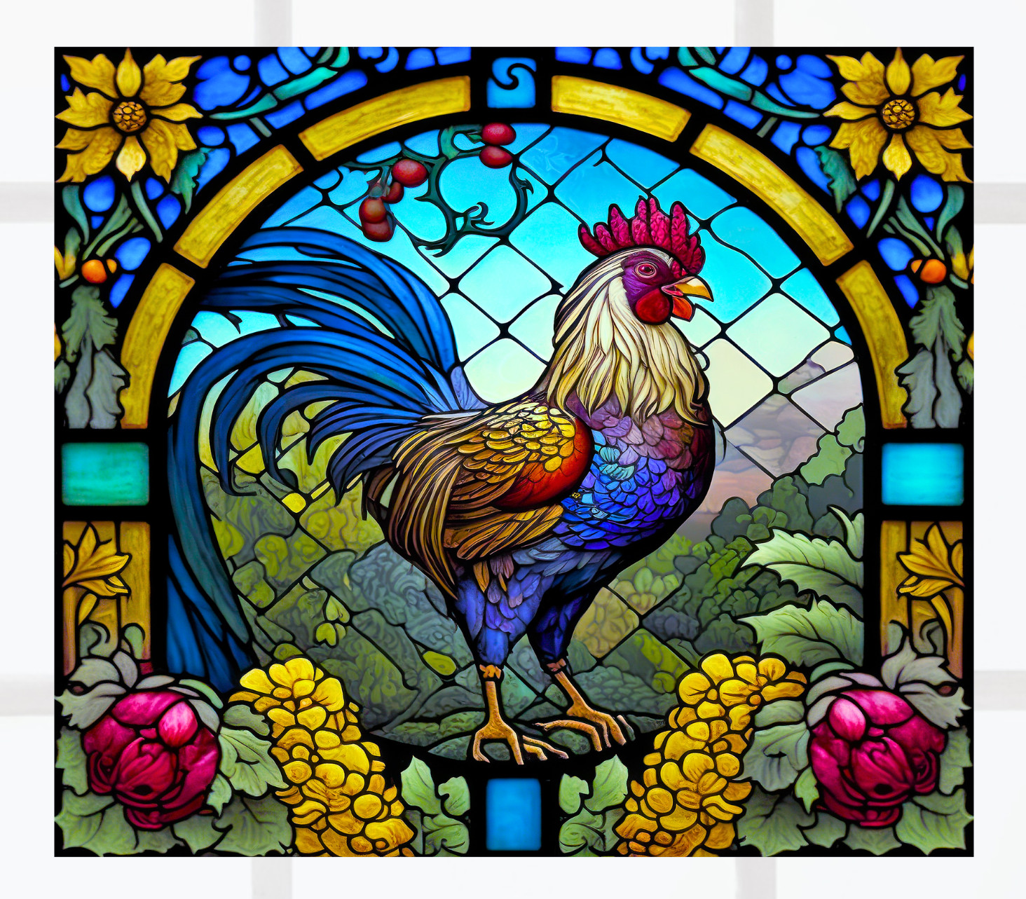 Rooster Faux Stained-Glass WINDOW CLING Size 9" Repositionable Vinyl