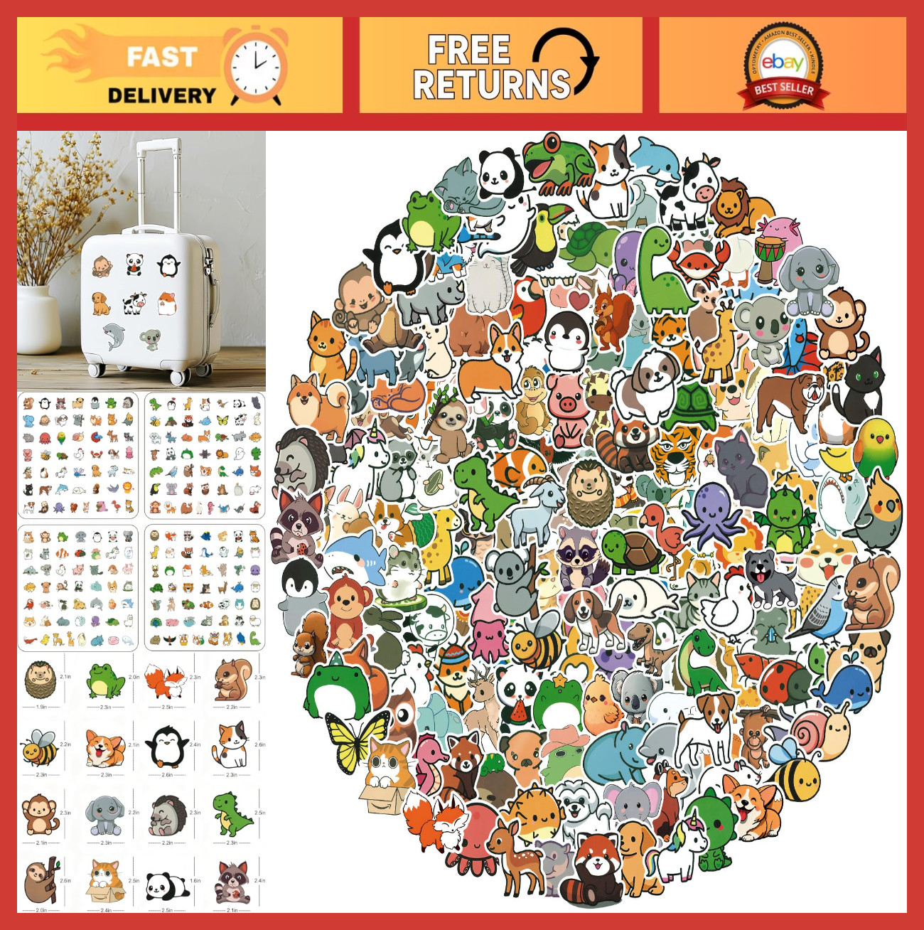 Cute Animal Stickers 200pcs Waterproof Vinyl Decals for Kids & Adults
