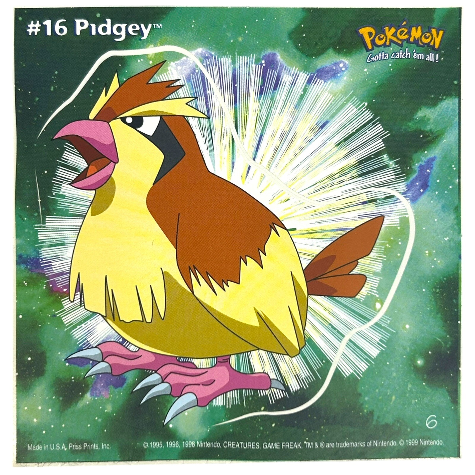 Pokemon Collect ’em Stick-Ups Pidgey #16 Large 4” Sticker Priss Prints