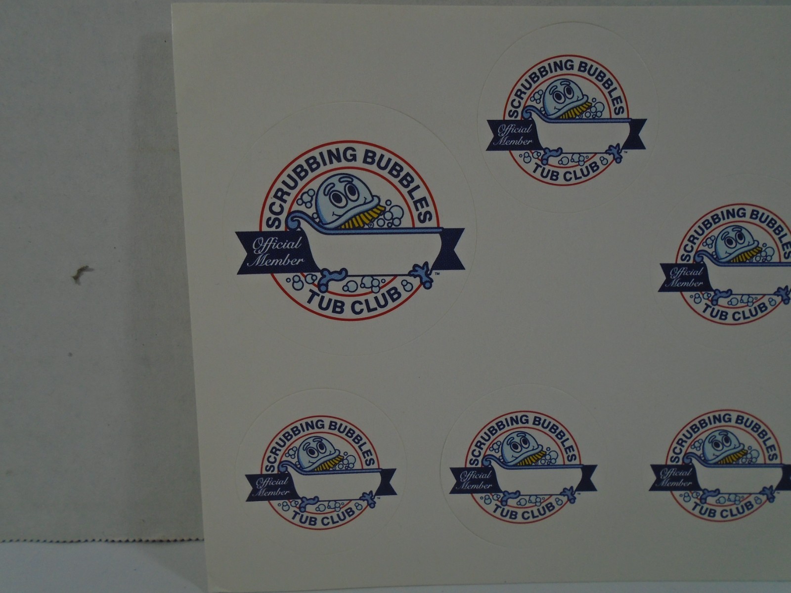 SCRUBBING BUBBLES TUB CLUB OFFICIAL MEMBER STICKER SHEET (NEW)