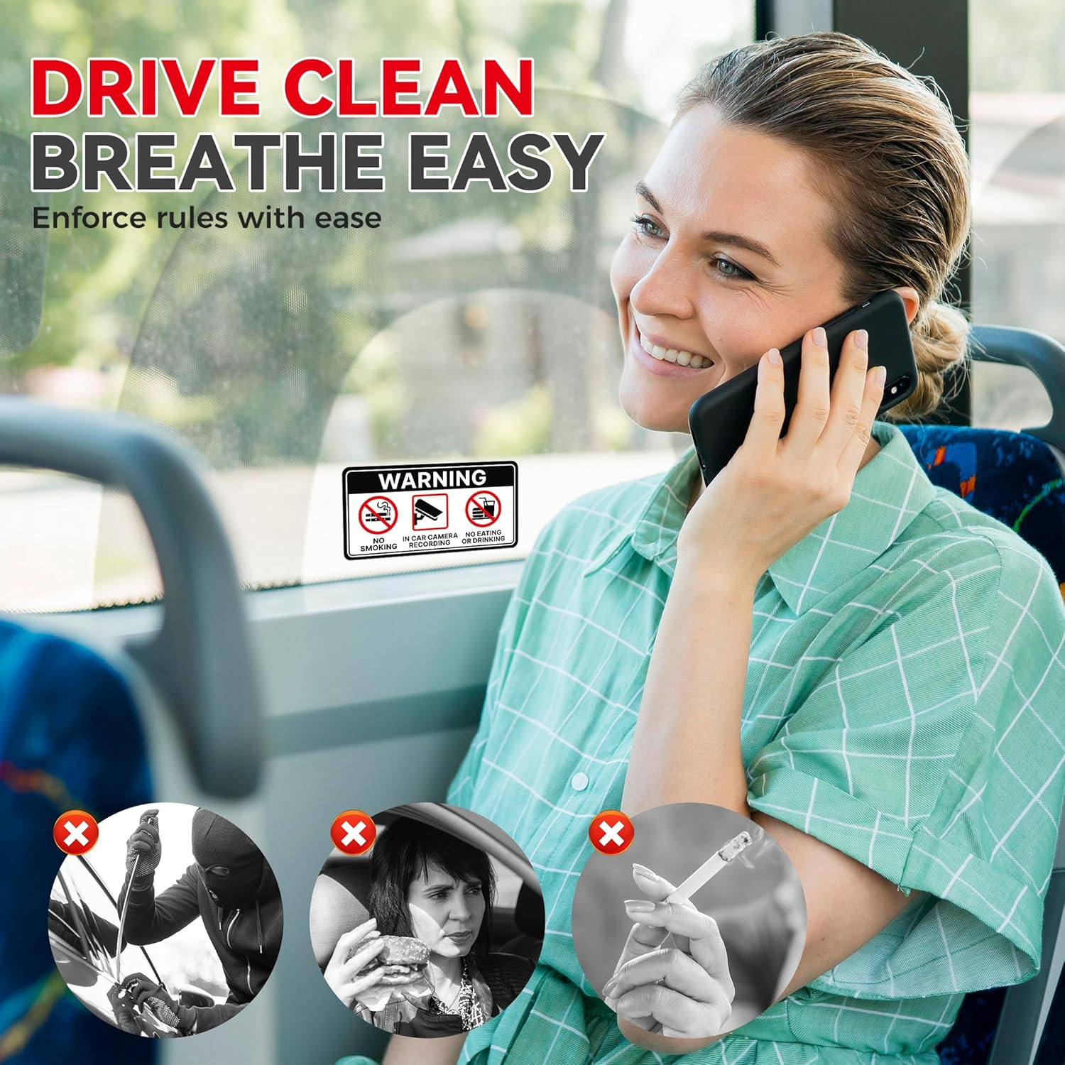 8 PCS No Smoking/No Eating/Car Camera Recording in This Vechicle Sign Sticker, W