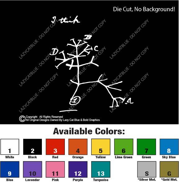Darwin Tree of Life Decal Sticker Evolution Theory I Think Charles Darwin Vinyl
