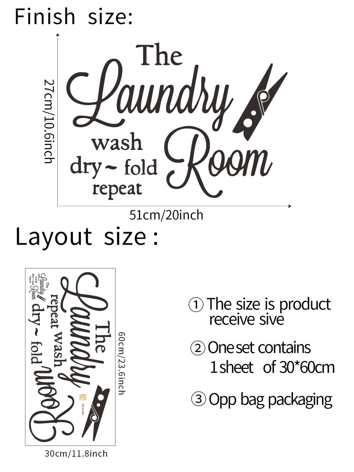 Slogan Graphic Wall Sticker Laundry Room Art Wall Stickers Vinyl Removable