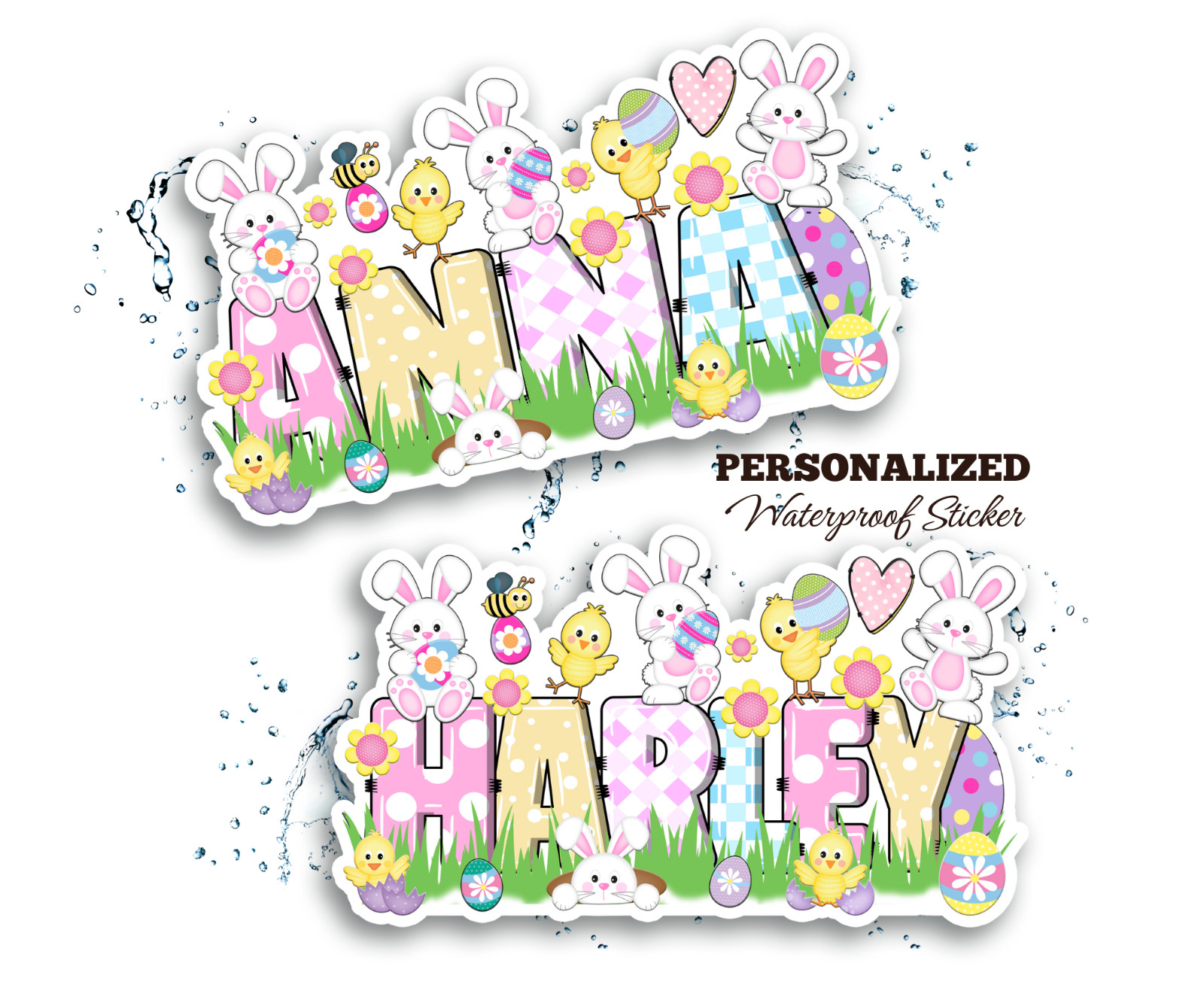 Custom Easter Name Sticker Waterproof Gift Water Bottle Laptop Tumbler Label