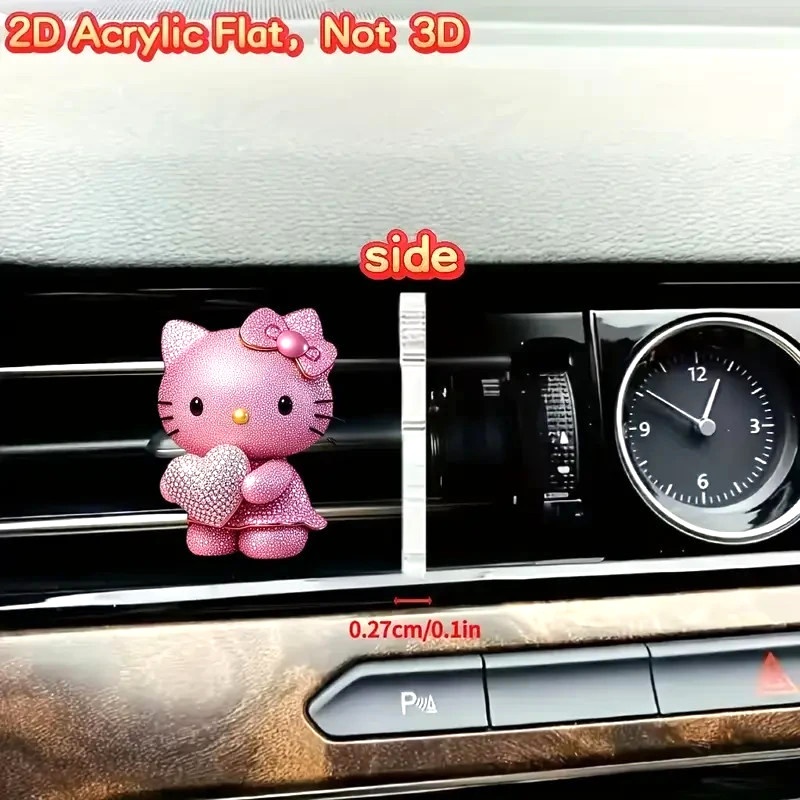 Hello Kitty Acrylic Car Air Freshener -Sparkling Pink Cat Design, Floral Accents