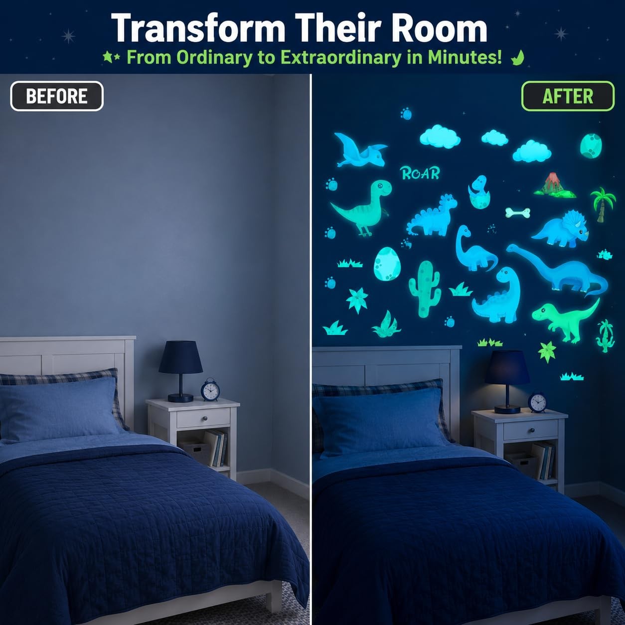 Dinosaur Room Decor,Glow in The Dark Dinosaur Wall Decals for Boys Bedroom, W…