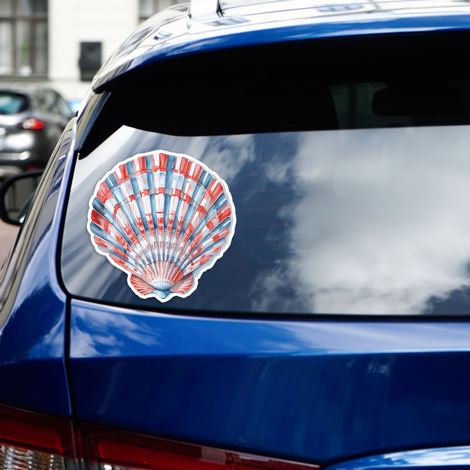 Red White Blue Seashell – Vinyl Decal Sticker – Car Window Laptop – #1671