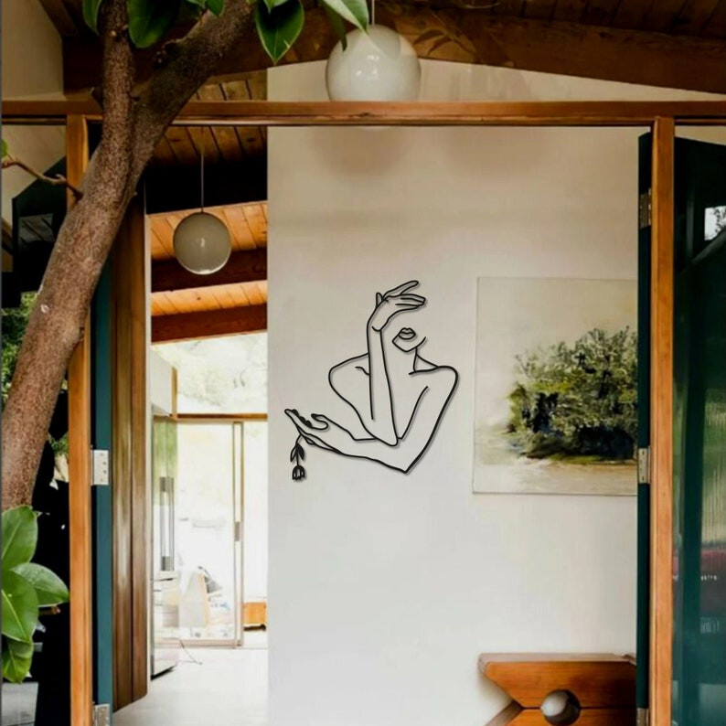 Minimalist Female Line Art Decor, Metal Wall , Bedroom Wall Housewarming Gift,