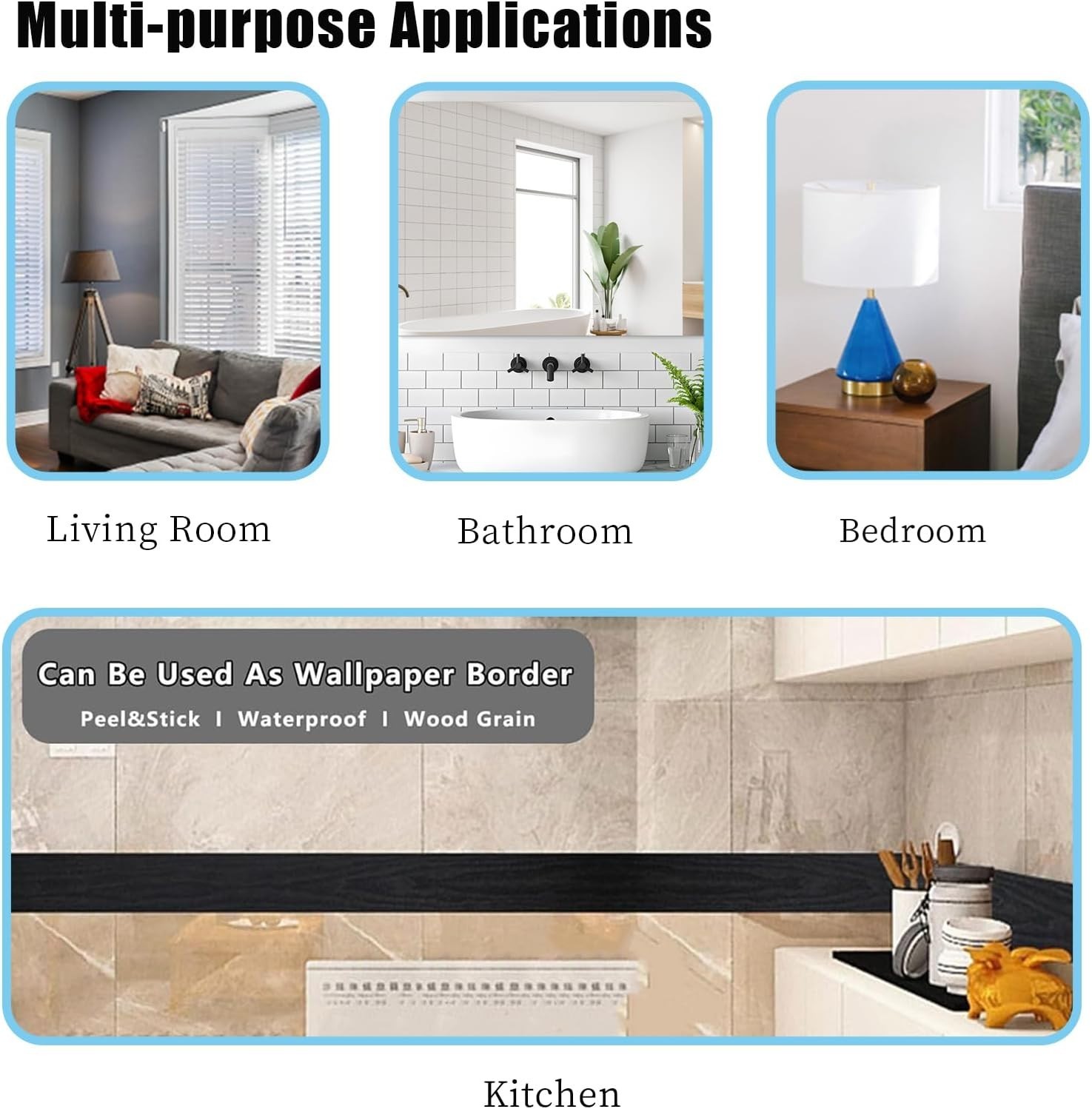 10M Waterproof Removable Black Wood Grain Wallpaper – Elegant Border Design